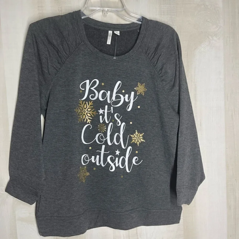 CATO new without‎ tags gray Baby it’s cold outside Holiday sweatshirt, size XS - Picture 7 of 16